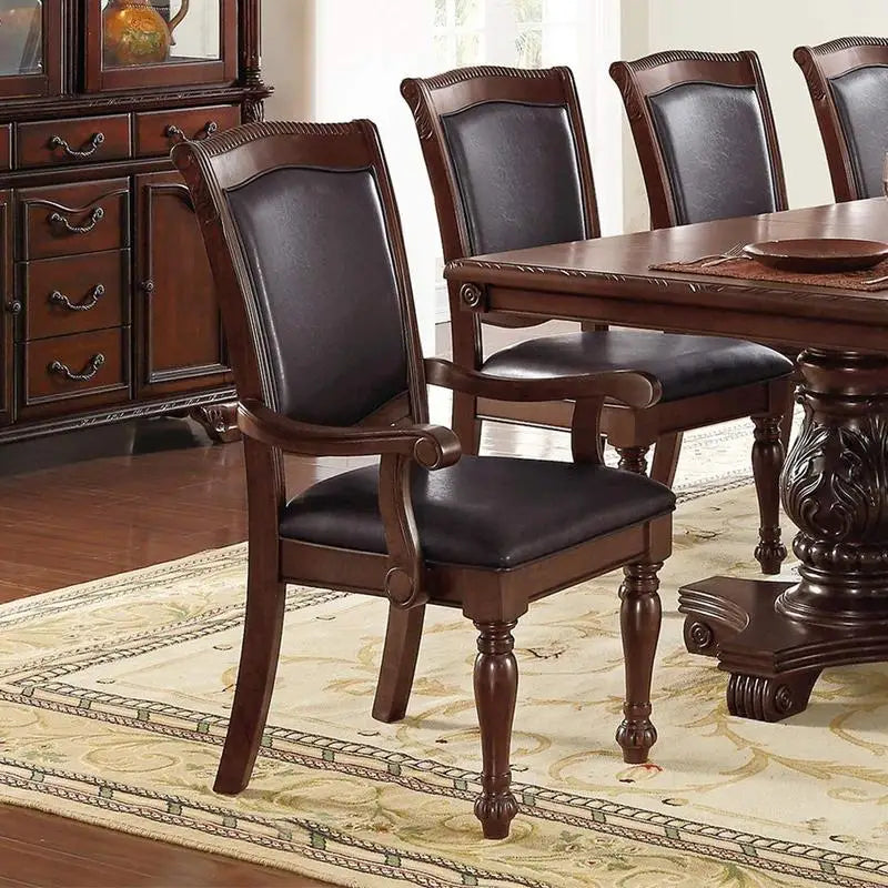 2 Brown Wood Faux Leather Upholstered