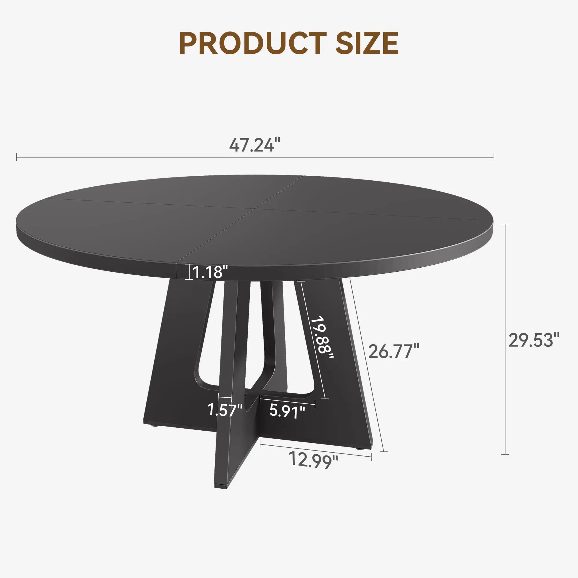 47" Round Large Wooden For 4 to 6 Farmhouse