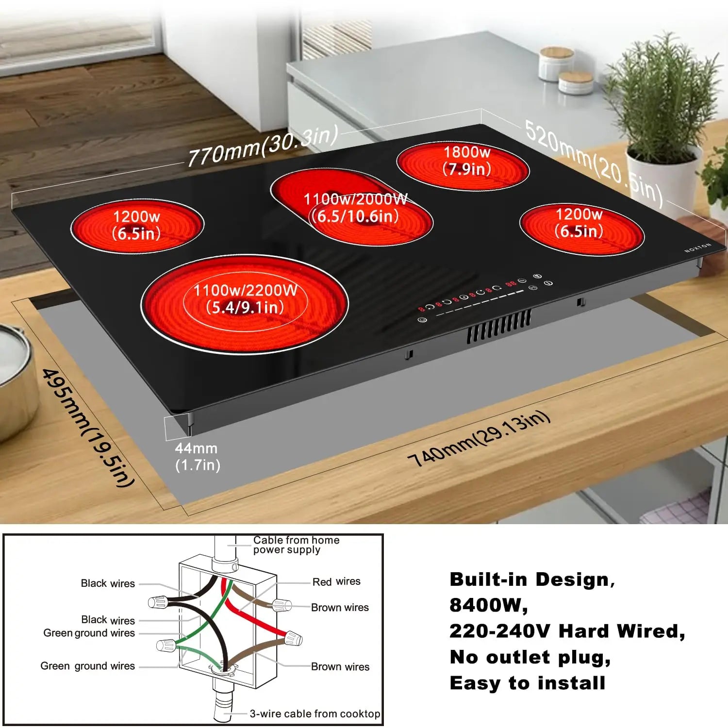 30" Electric Cooktop 5 Burners Built-in Radiant