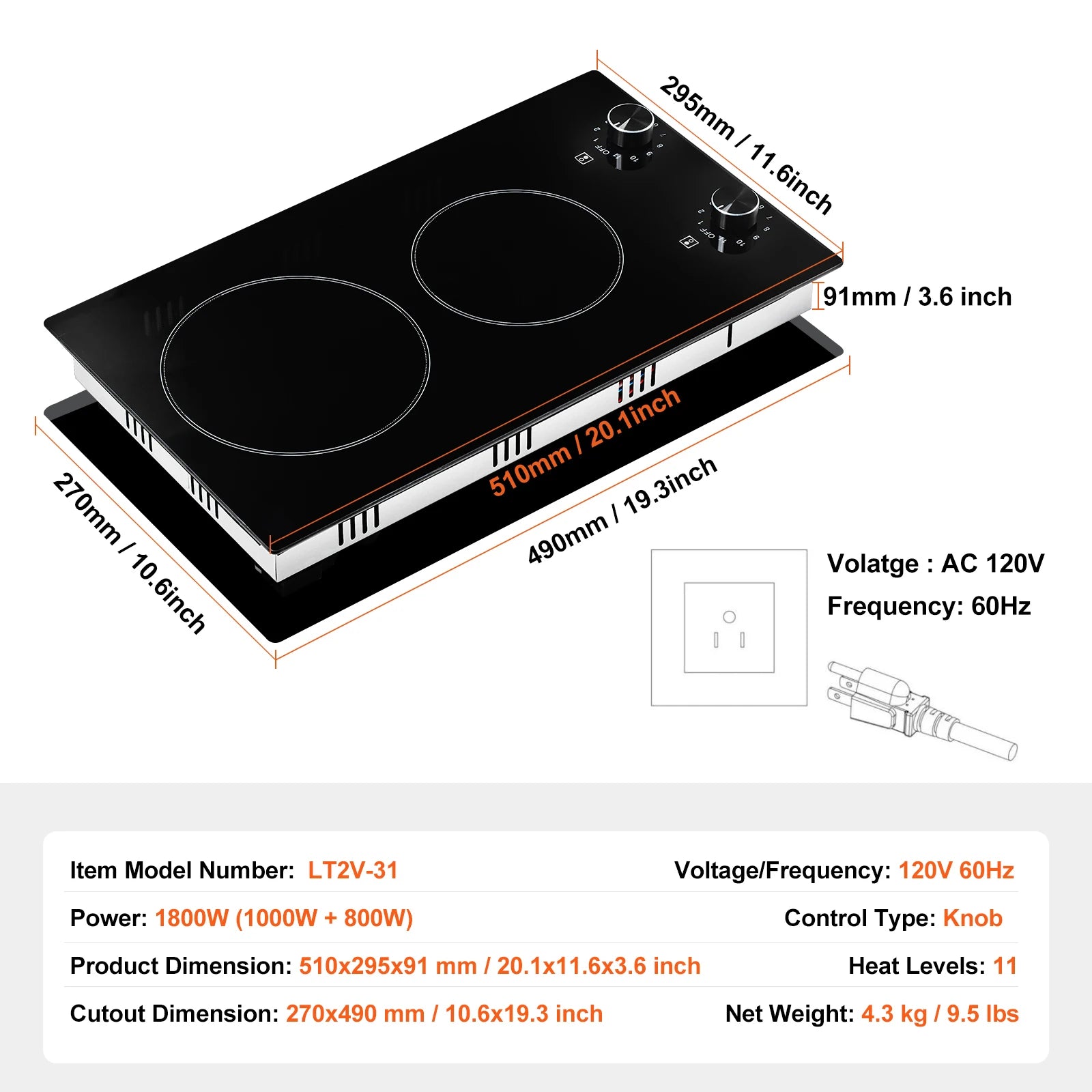 12 24 30" Electric Cooktop 2 or 4 Burners Built-in
