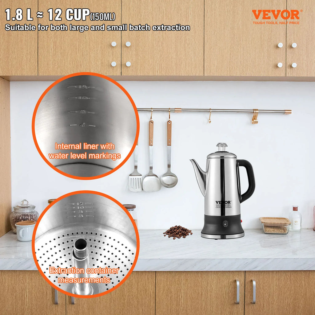 12-Cup Electric Percolator Coffee Pot 304 Stainless