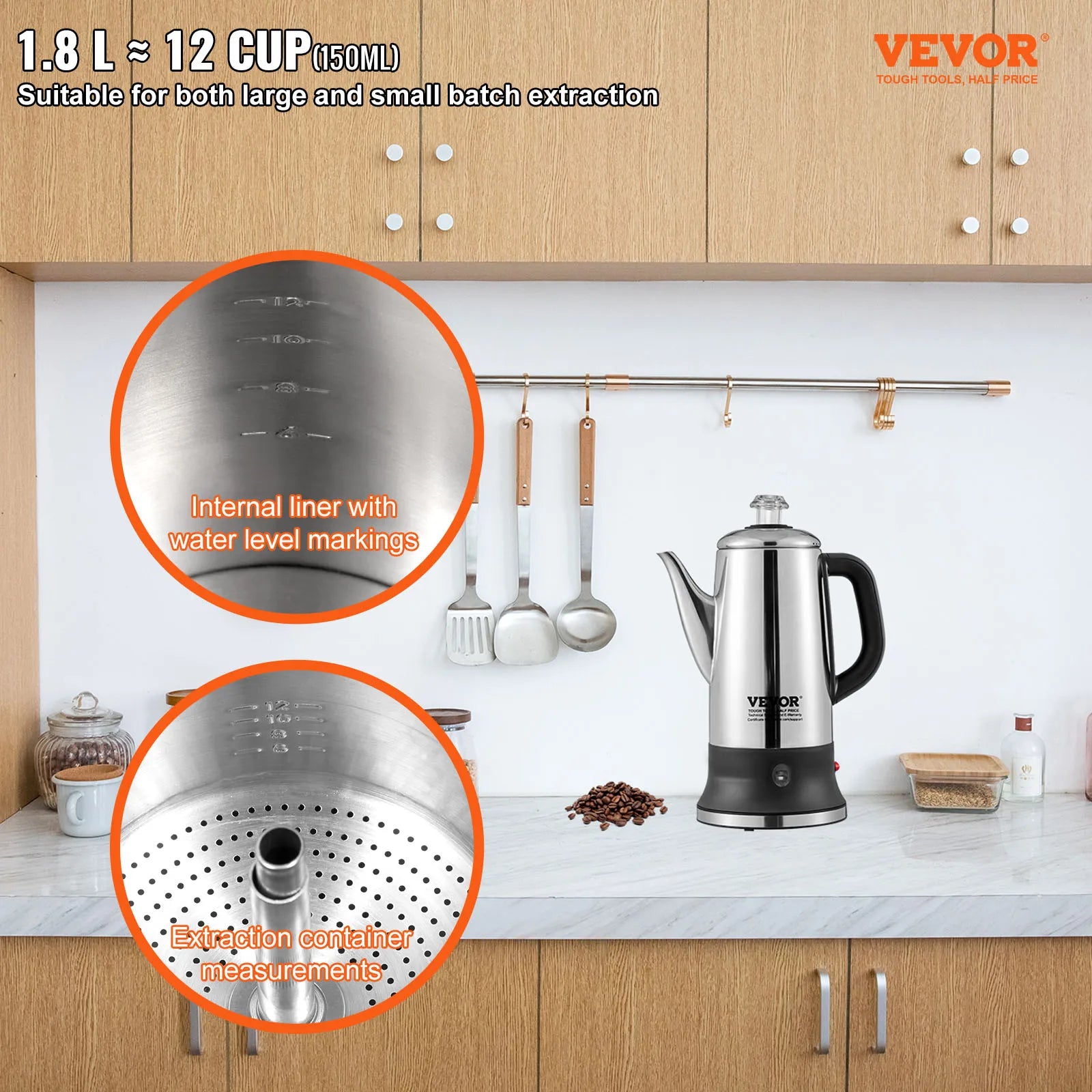 12-Cup Electric Percolator Coffee Pot 304 Stainless