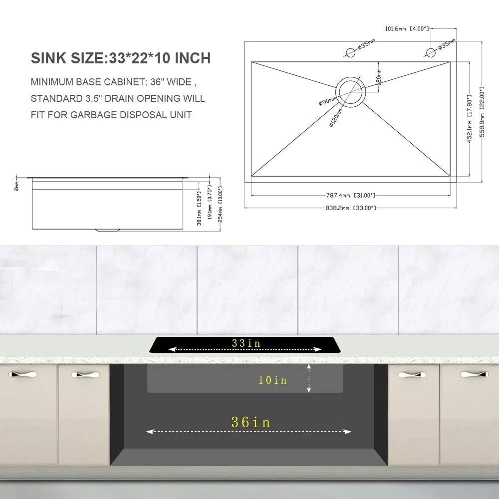 Large 33 X 22" Top-Mount Workstation