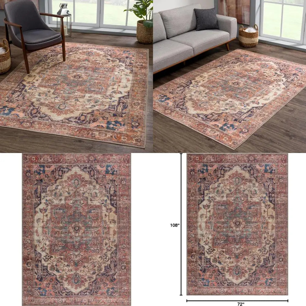 6x9 Washable Beige/Terracotta Traditional