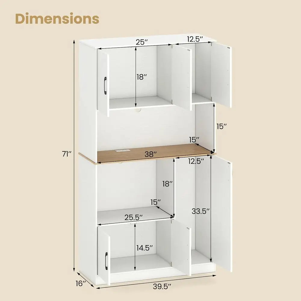 71" Kitchen Hutch W/4 Cabinets/Power Outlet/MW Stand