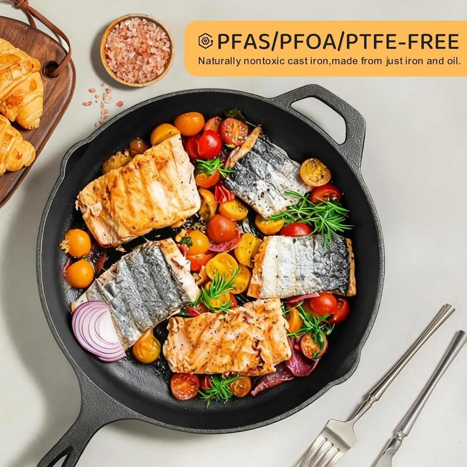 3-Piece Cast Iron Skillet Set, Pre-Seasoned Professional