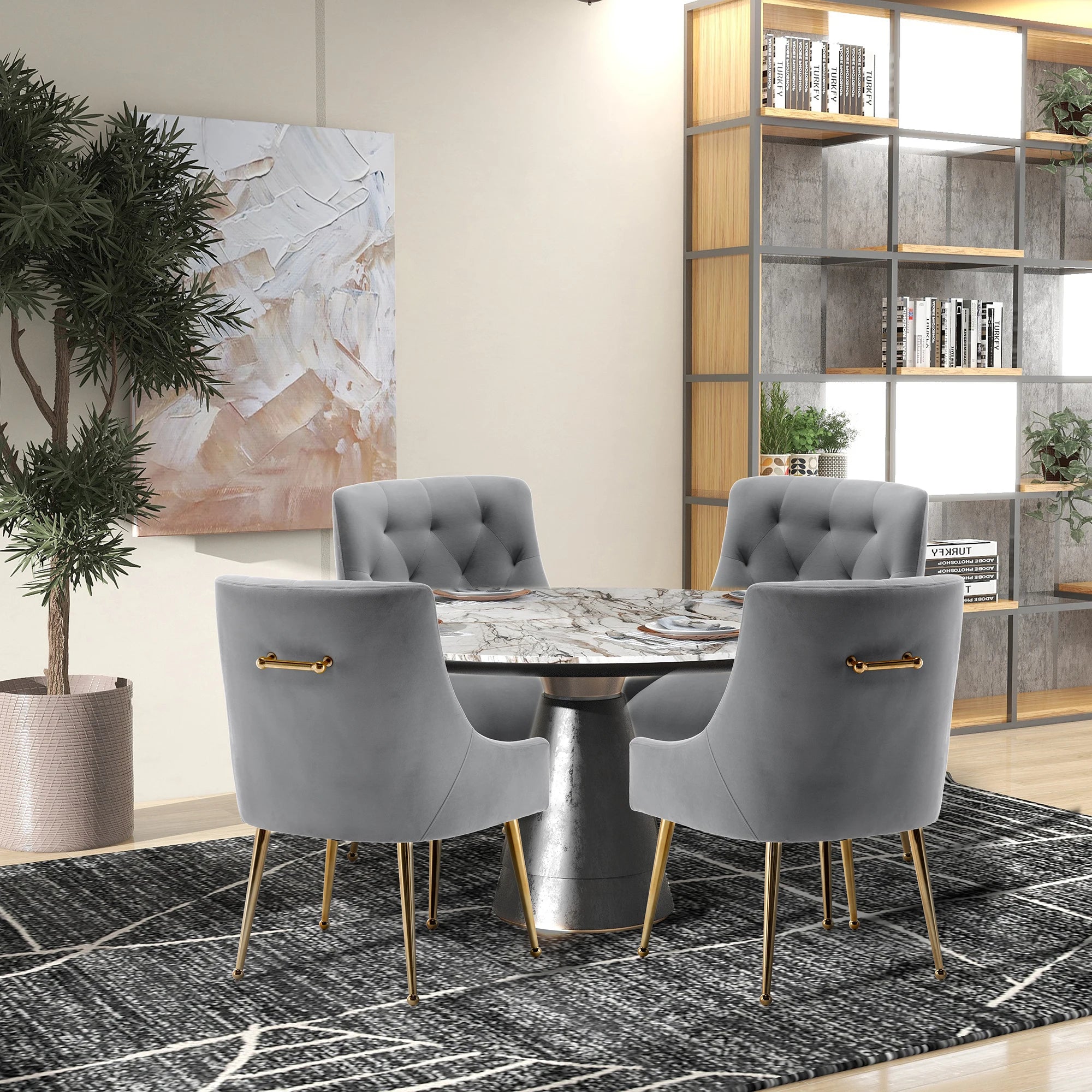 4 Modern Velvet Tufted Upholstered