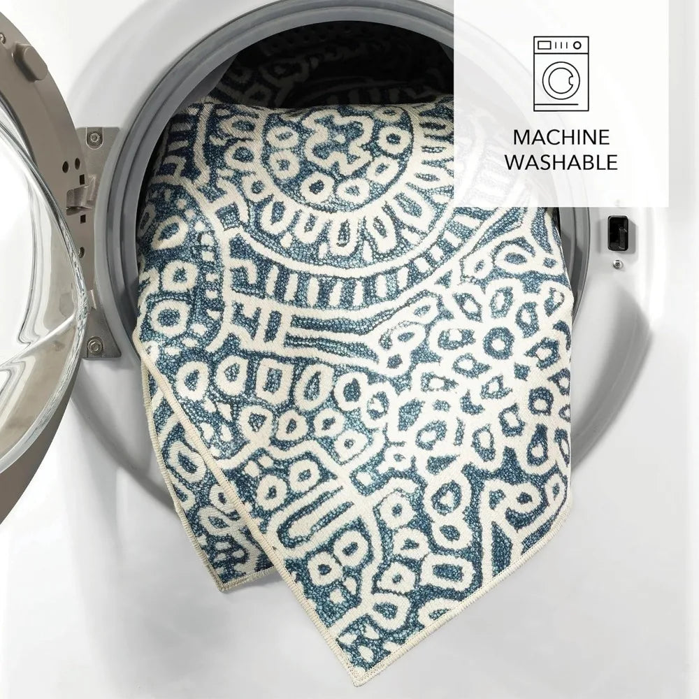 4x6 Geometric Blue Washable