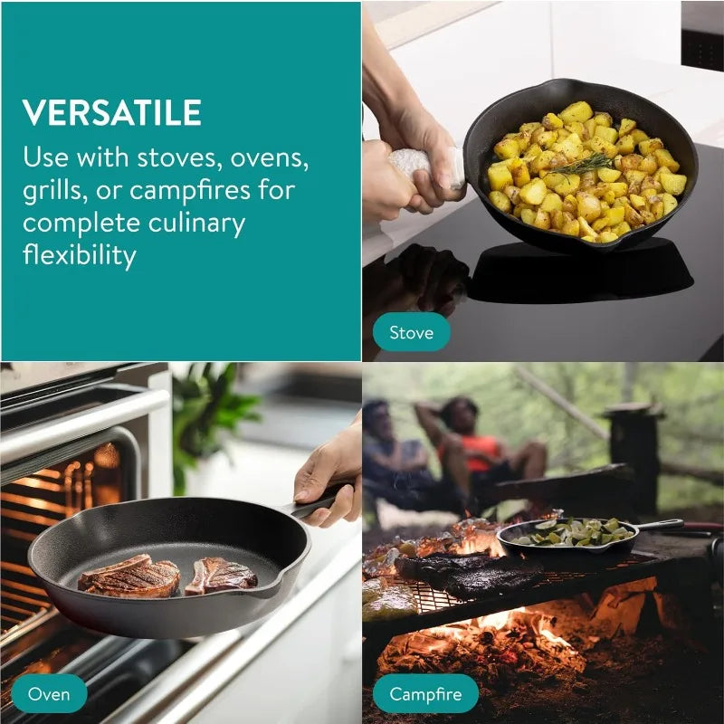 3pcs Cast Iron Skillet Set 5.9/7.8/9.8in Heavy Duty