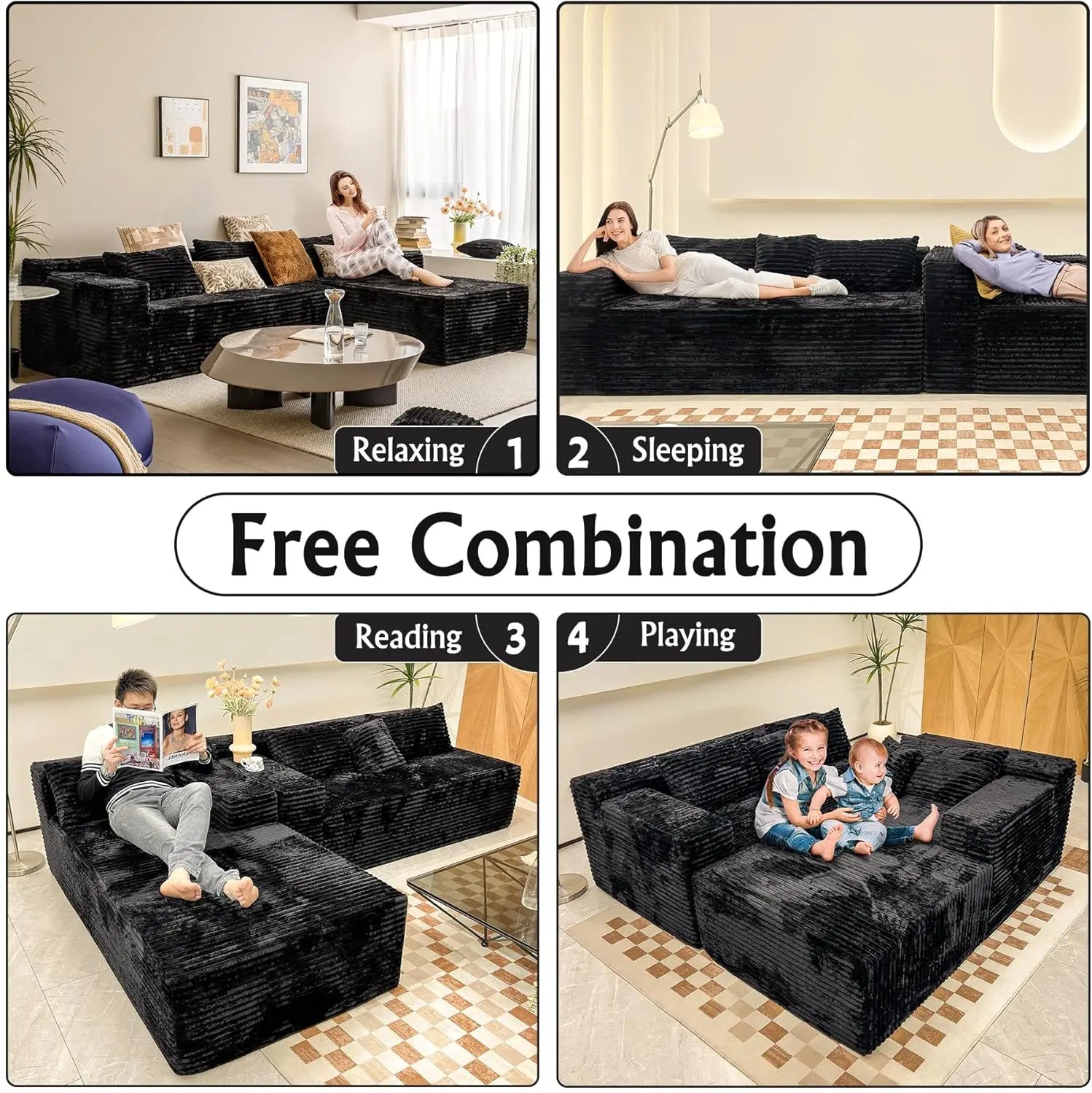 104" Black L-Shape Sectional