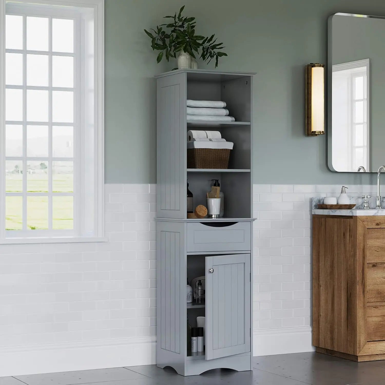 Freestanding Bathroom Storage Cabinet W/3 Shelves