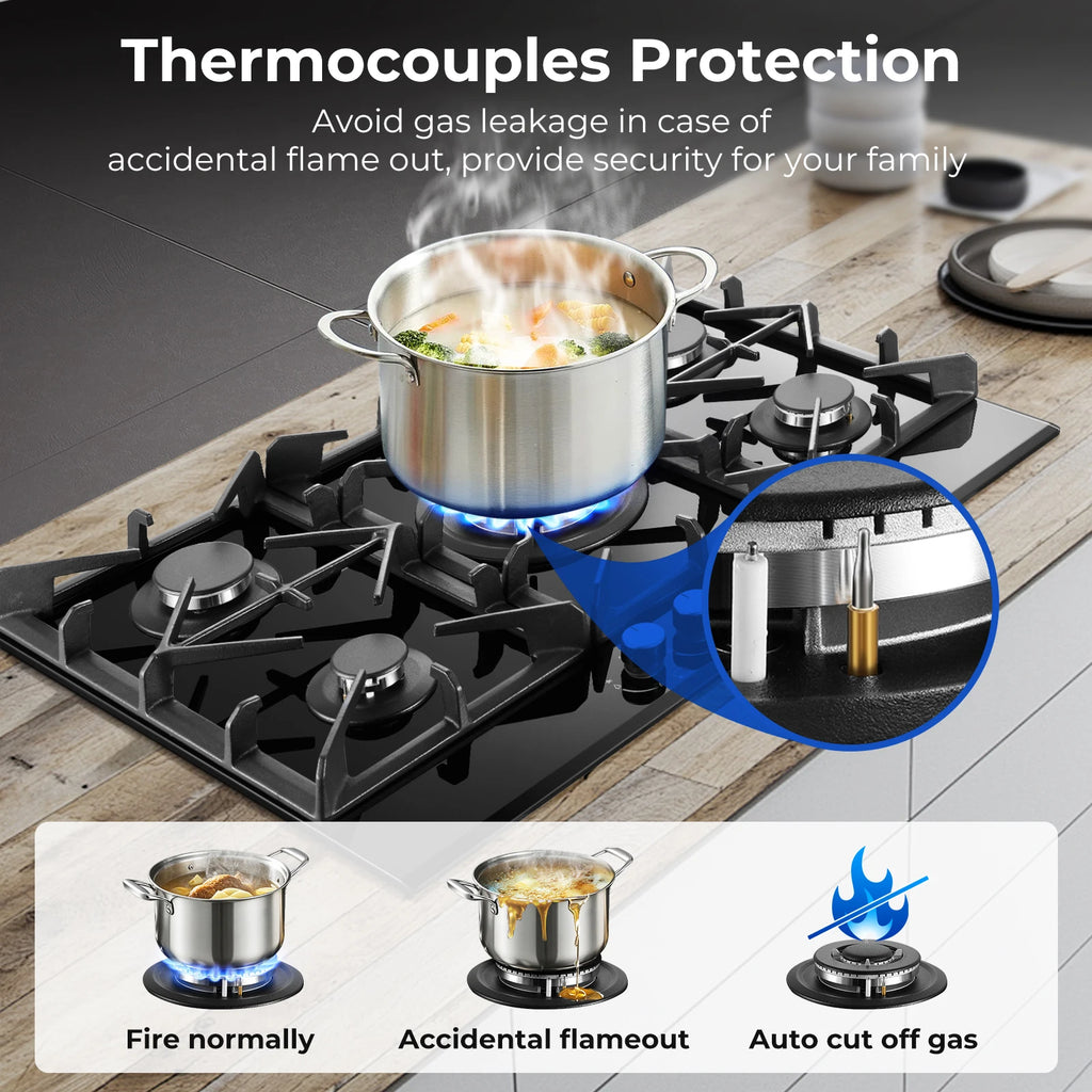 30" 5 Burner Stove Top Built-in NG/LPG Convertible