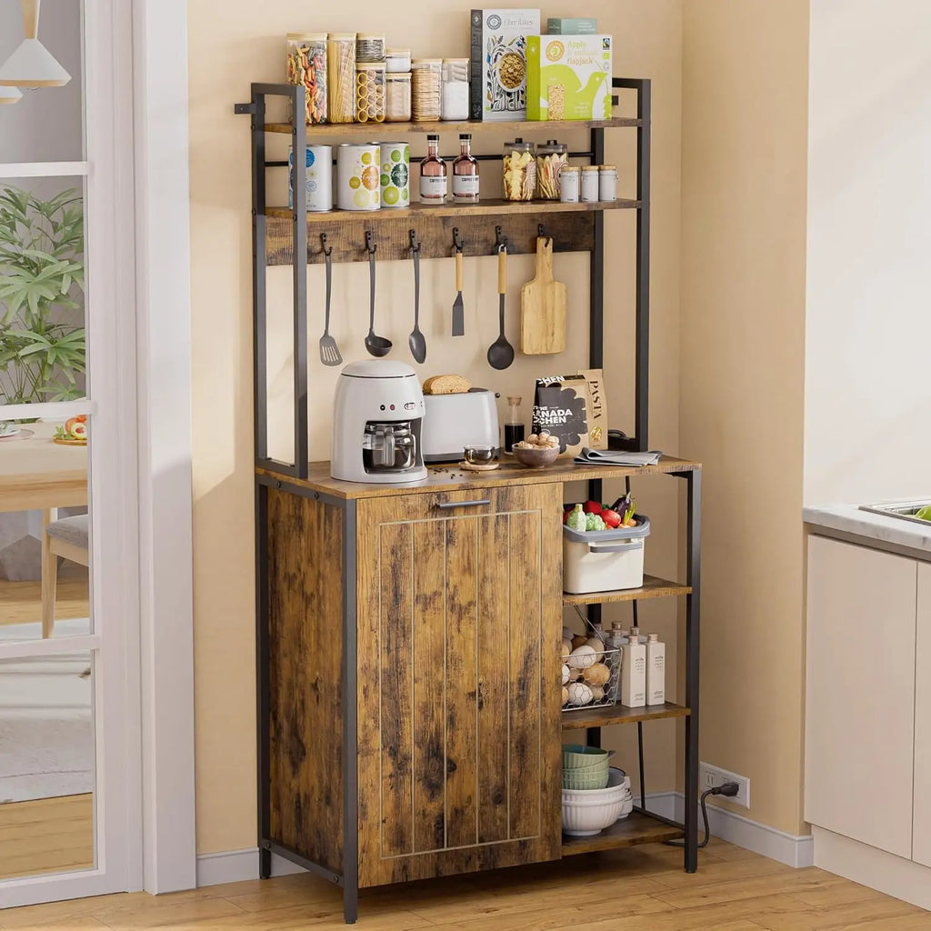 Bakers Rack W/Trash Can Storage/MW Stand, Outlet