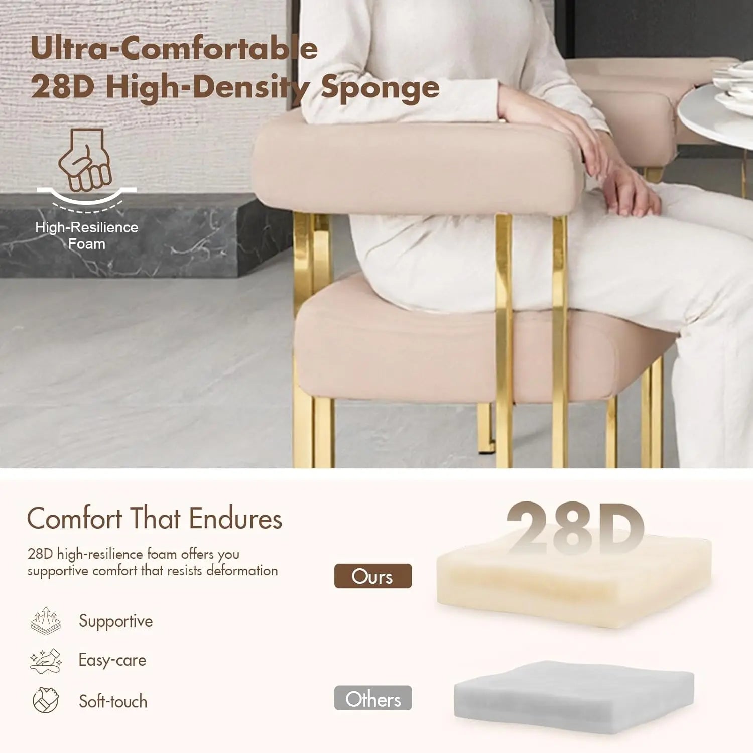 2 Velvet Khaki Gold Metal Legs