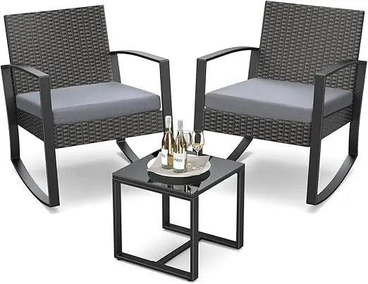 3-Piece Ratta Bistro Rocking Patio Set