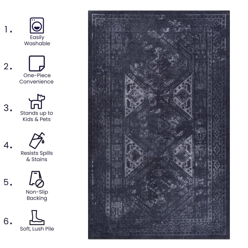 Washable 4x6 Black/Grey
