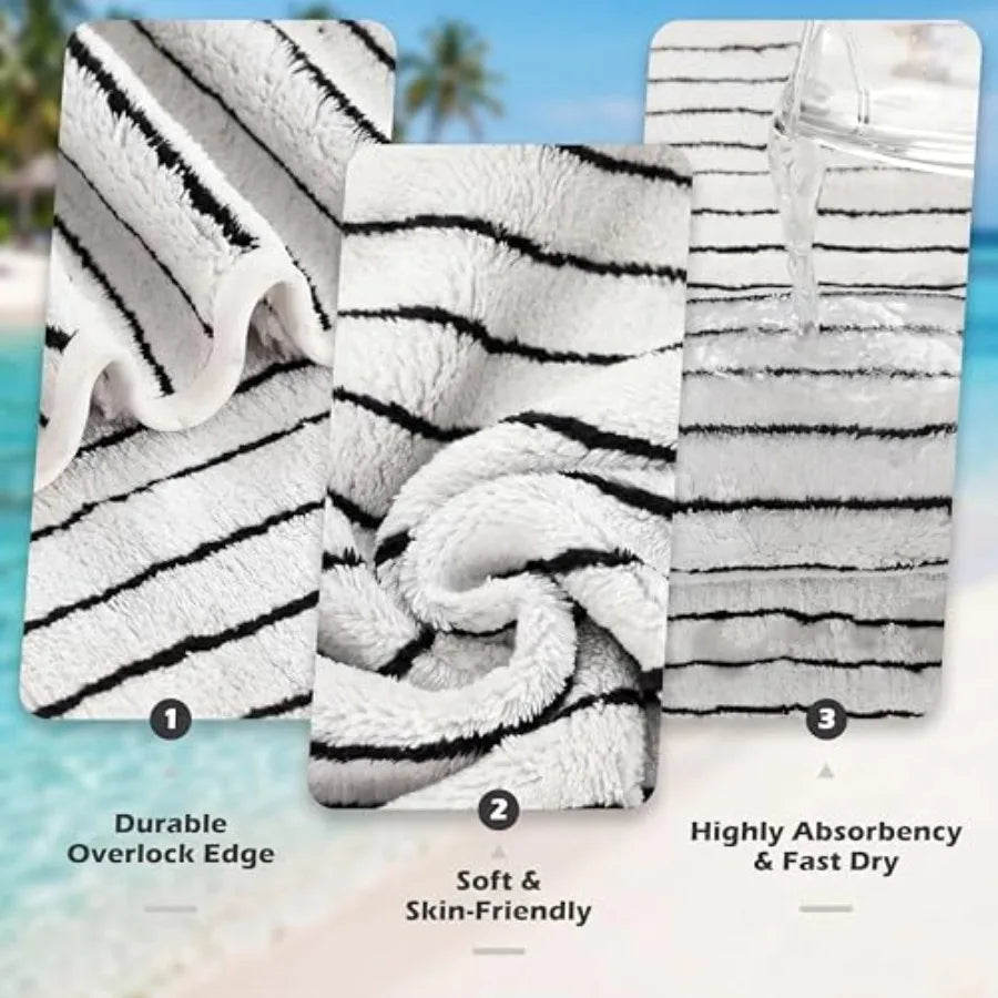 Black/White Striped 4 ea Bath & Hand Towels & 8 Washcloths