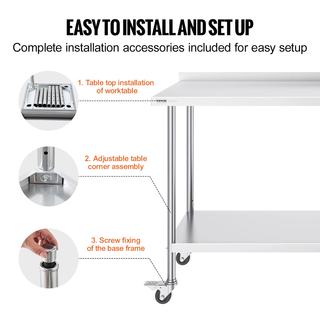 Stainless Worktable Commercial Food Prep