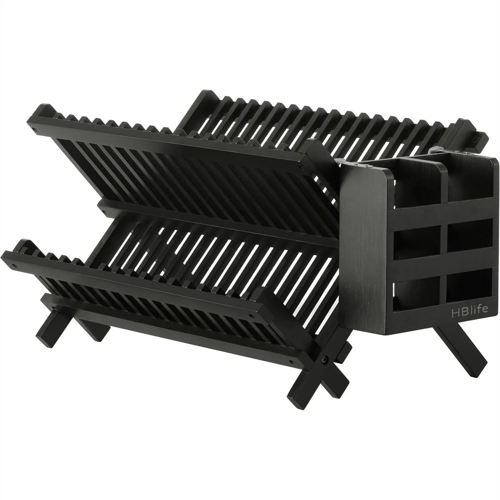Bamboo Folding 2-Tier Dish Rack Collapsible