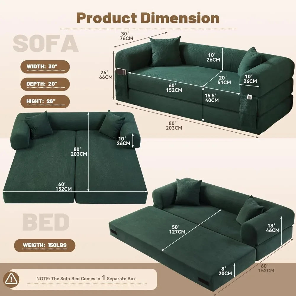 80" Corduroy Queen Sleeper Sofa