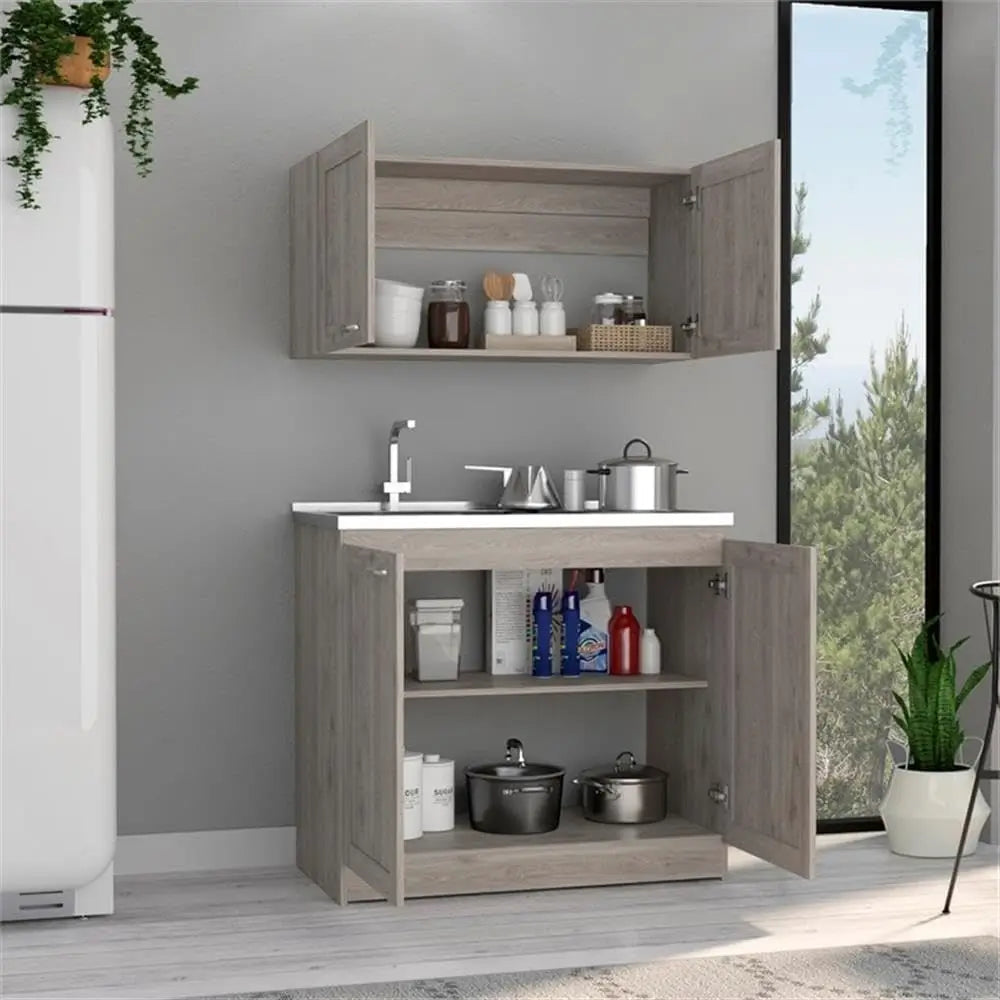 2-Piece Light Grey Cabinet Set W/Countertop