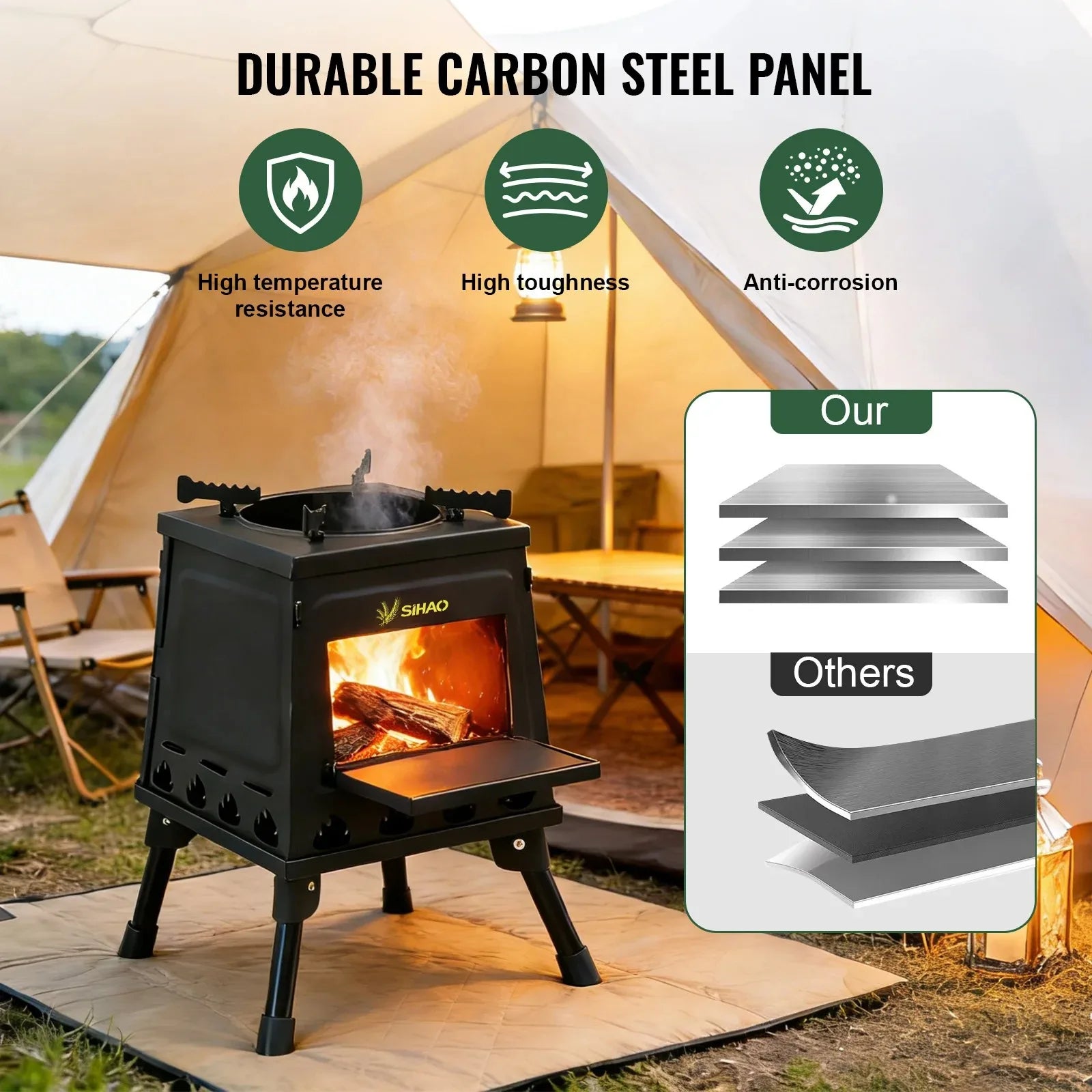 Wood Stove 220/300mm Carbon Steel Camping Stove