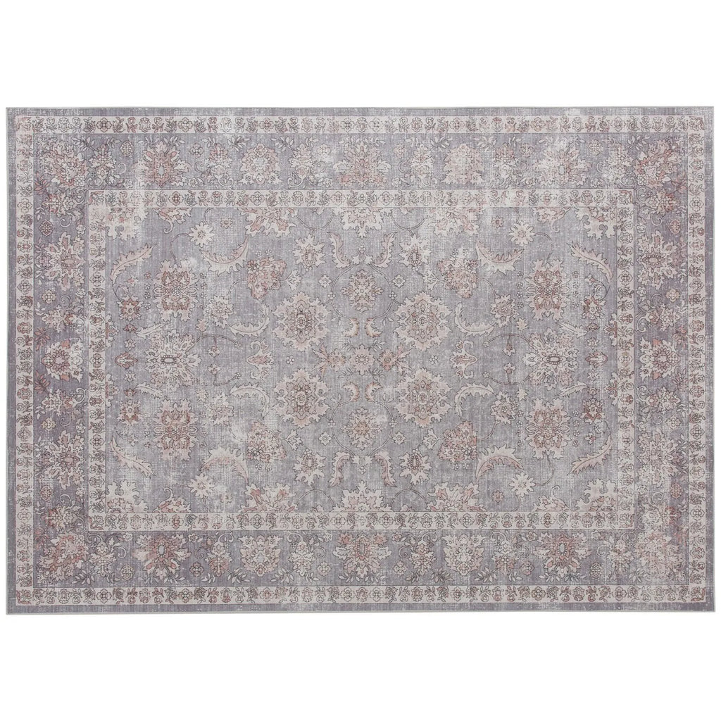 4x6 Washable Traditional Flowers Grey/Brown