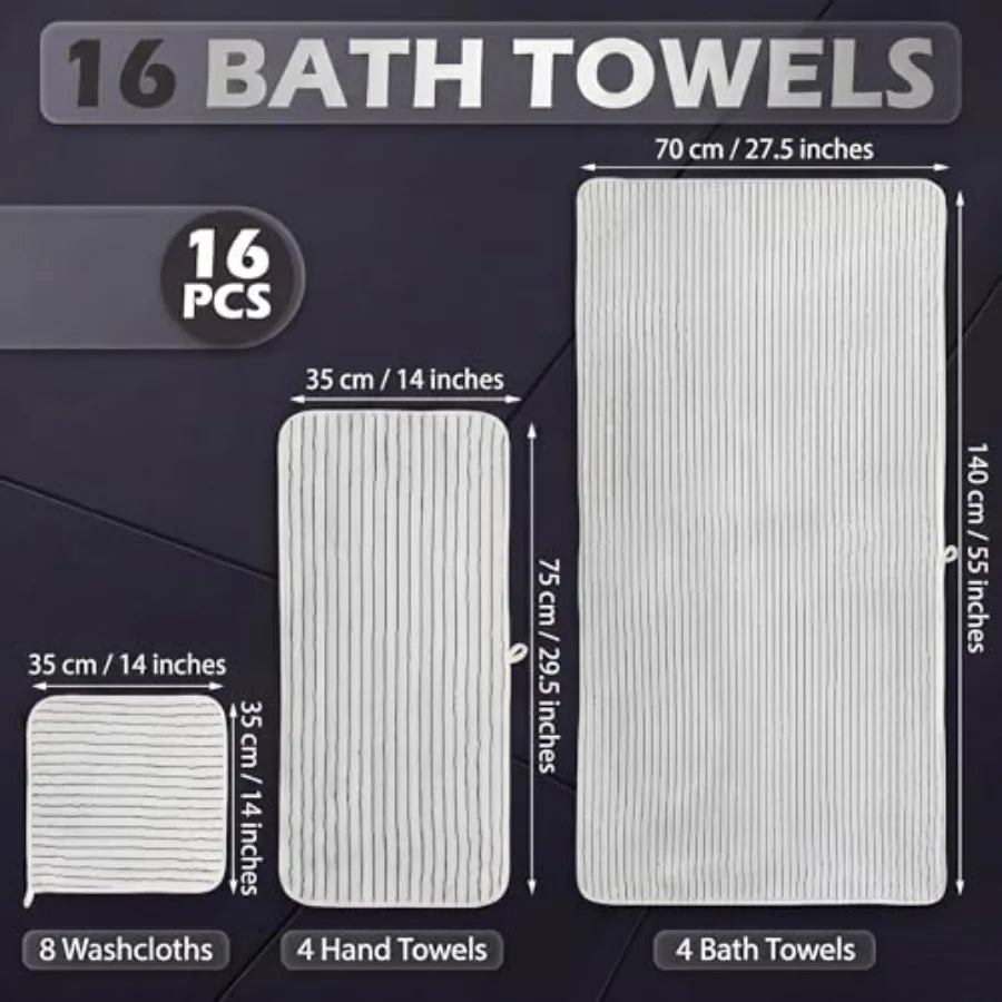 Black/White Striped 4 ea Bath & Hand Towels & 8 Washcloths