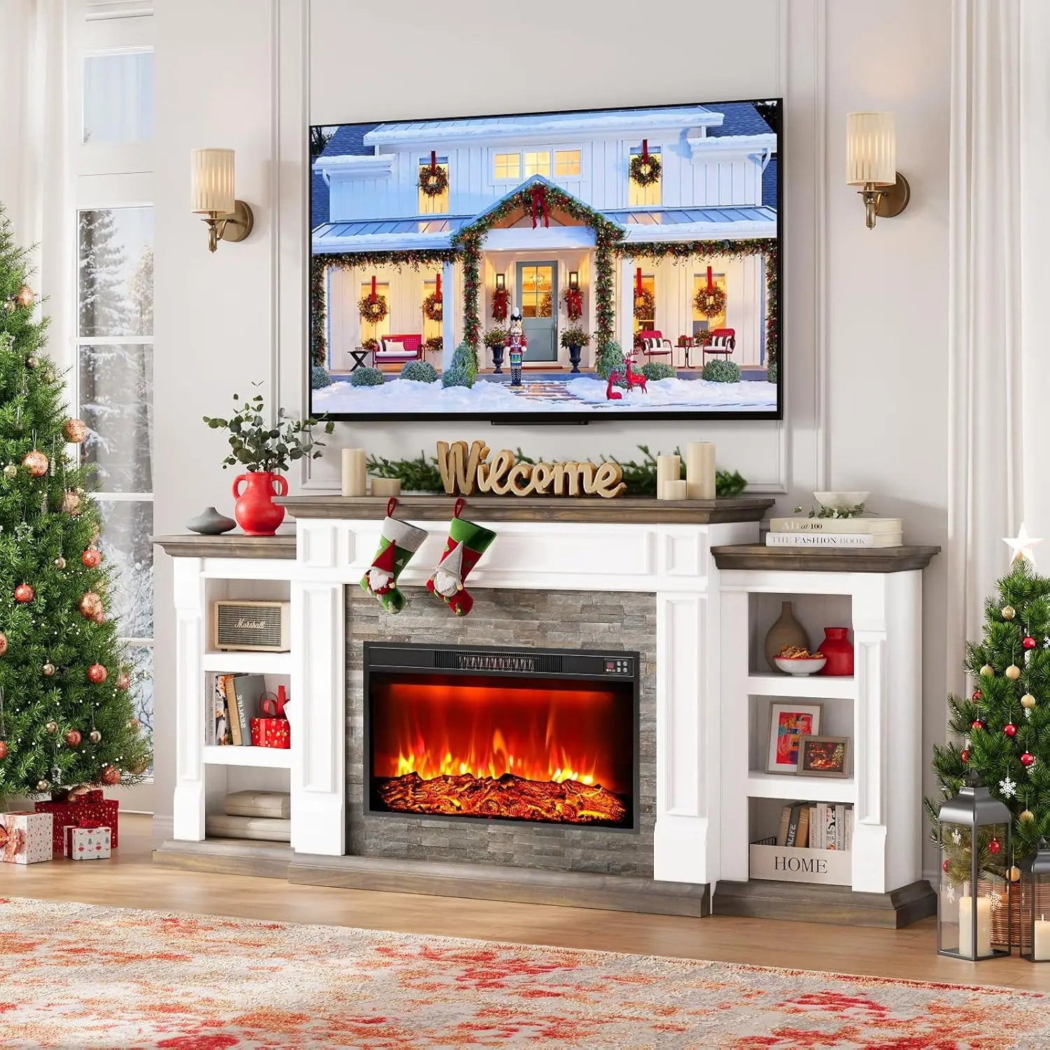 80" Electric Fireplace Mantel Cabinets