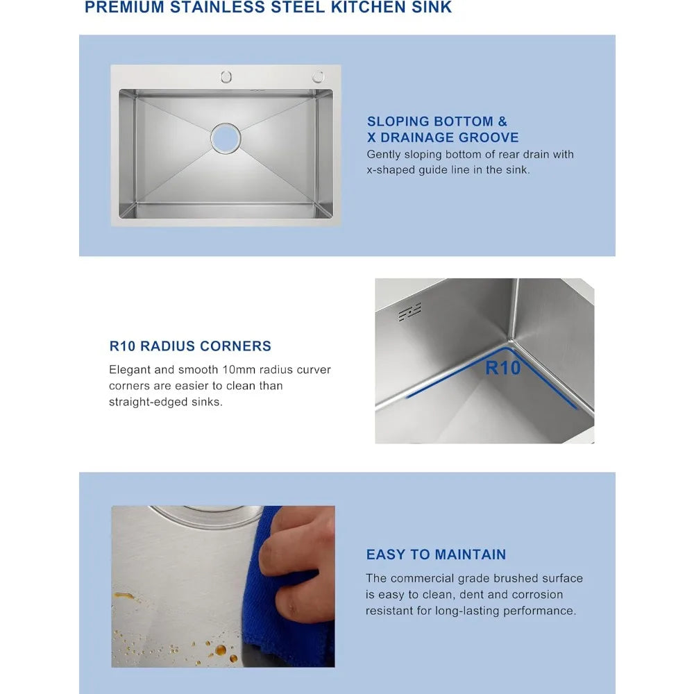 28 Inch Drop Single Bowl Stainless Topmount