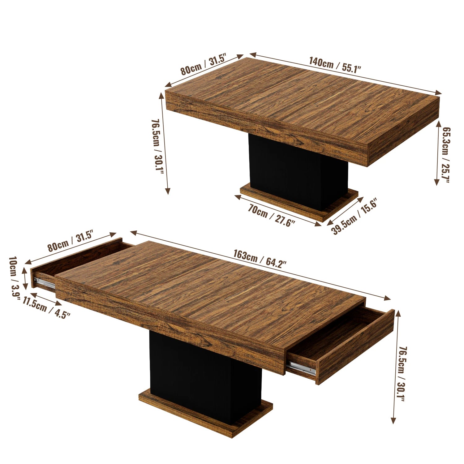 55" LED w/2 Drawers Wood Pedestal Base for 4-6