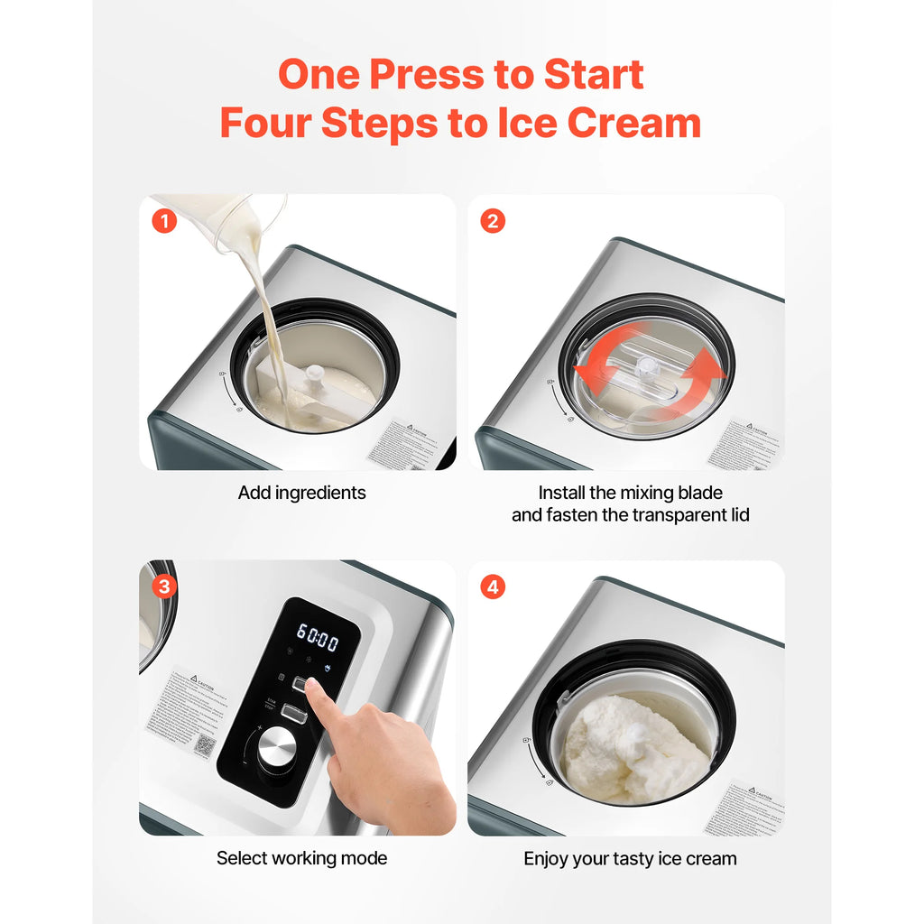 Automatic Ice Cream Maker w/Built-in Compressor 1.5QT