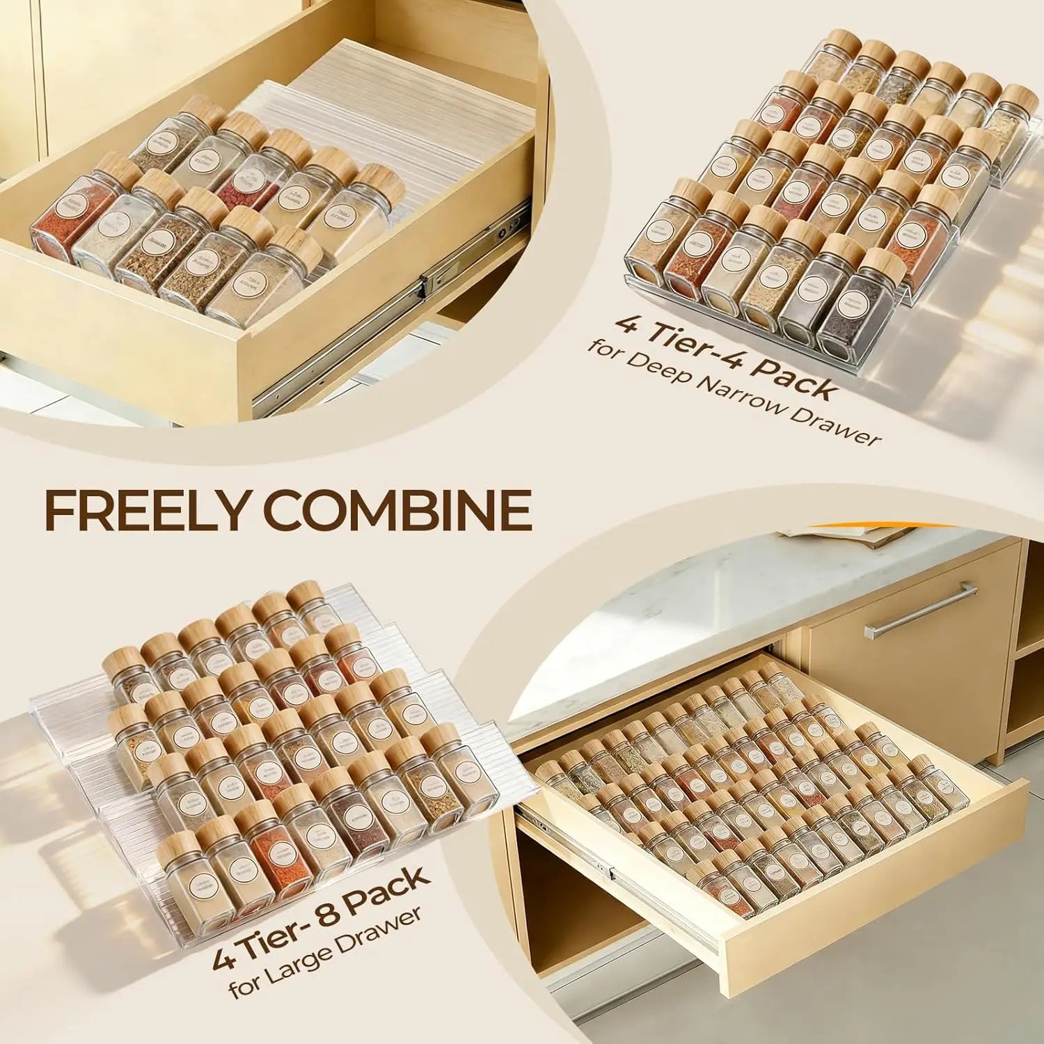 Clear Acrylic Spice Drawer Organize 4 Tier