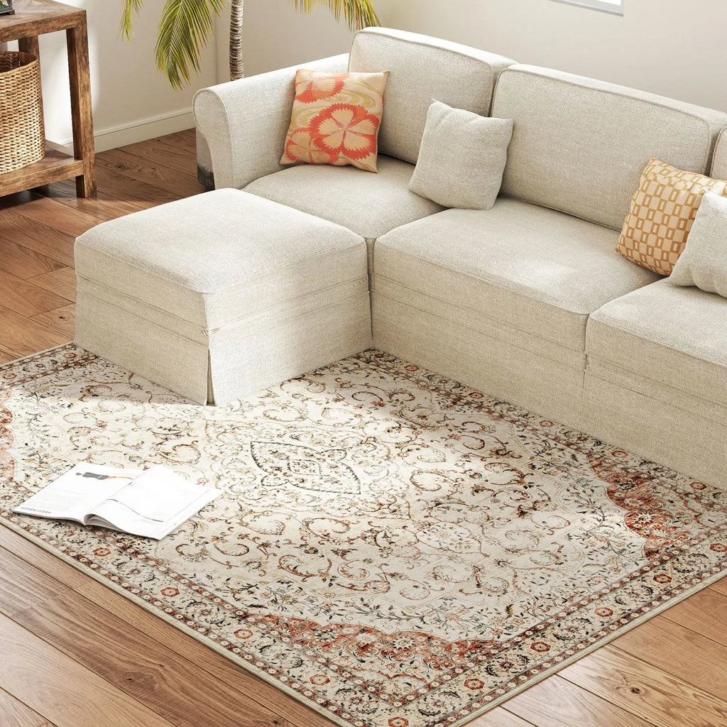 4x6 Washable Classical Floral Mixed-Brown