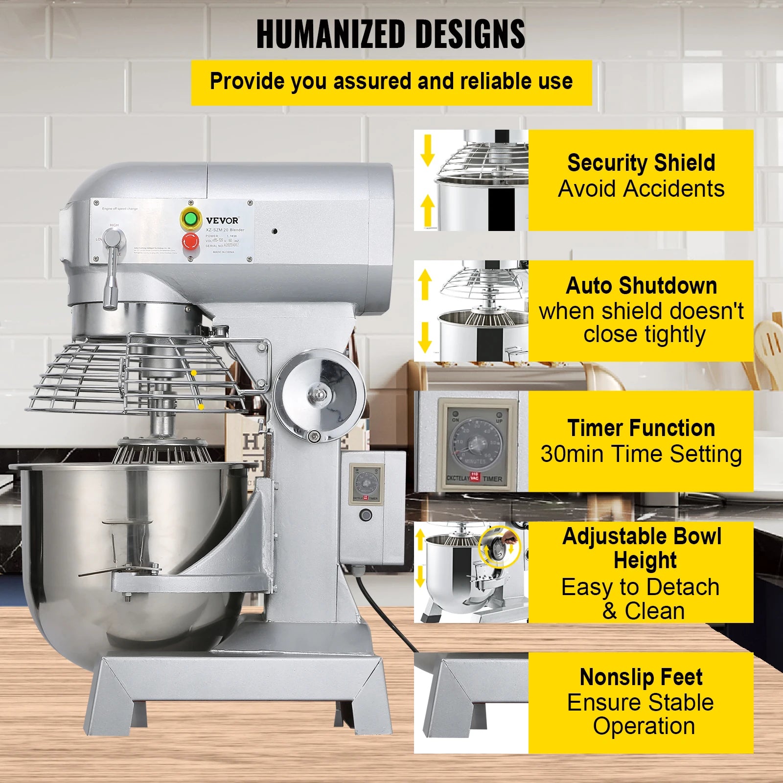 Commercial Food Mixer 10Qt 450W 3 Speeds Adjustable