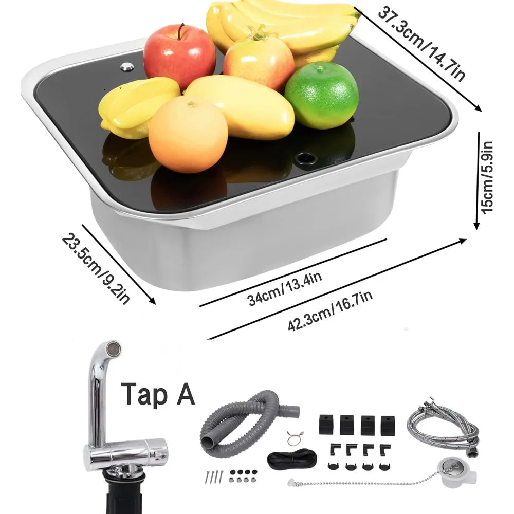 Undermount RV/Bar/Workstation with Folding Faucet & lid