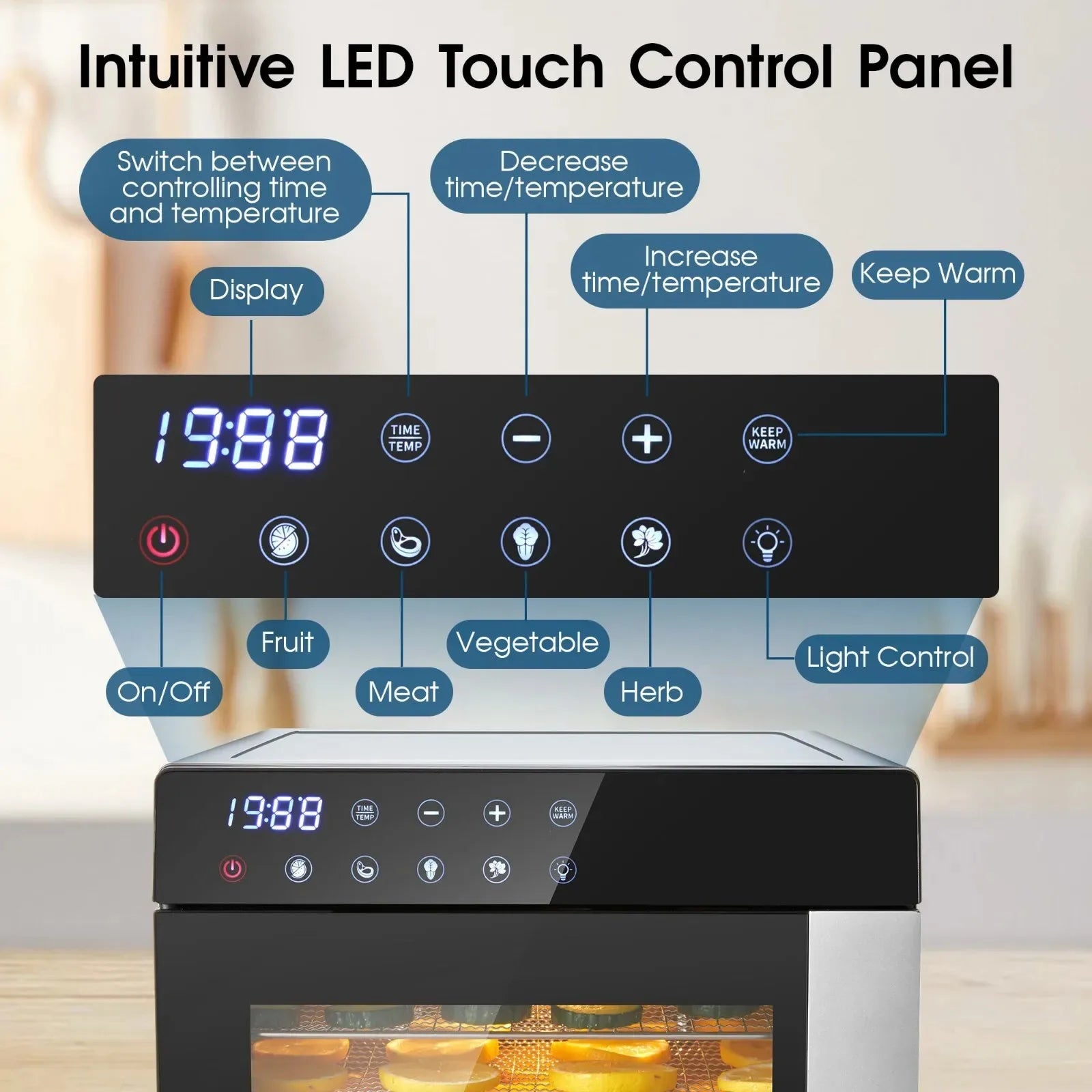 8-Tray Stainless Steel ,600W with 4 Presets & Digital Timer