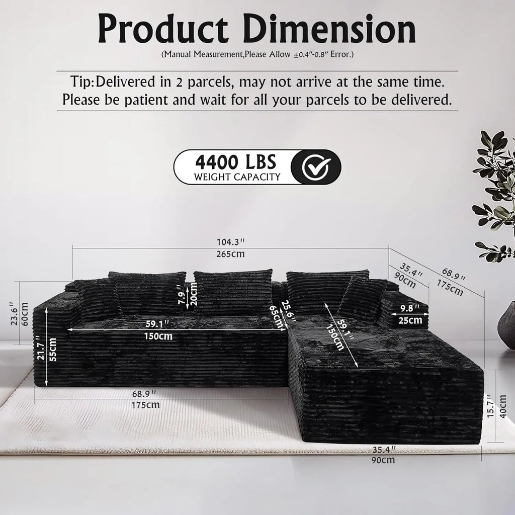 104" Black L-Shape Sectional