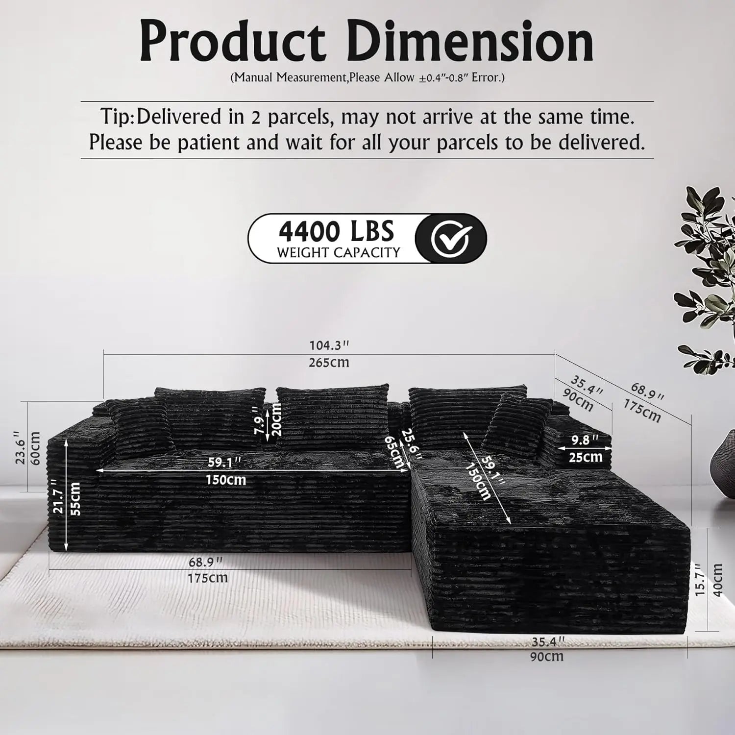 104" Black L-Shape Sectional