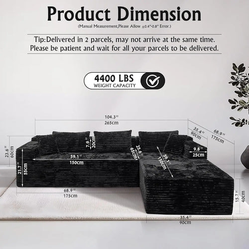 104" Black L-Shape Sectional