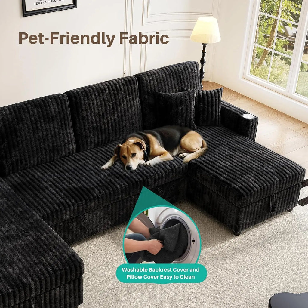 Sleeper Sectional Sofa, 110" Modern U