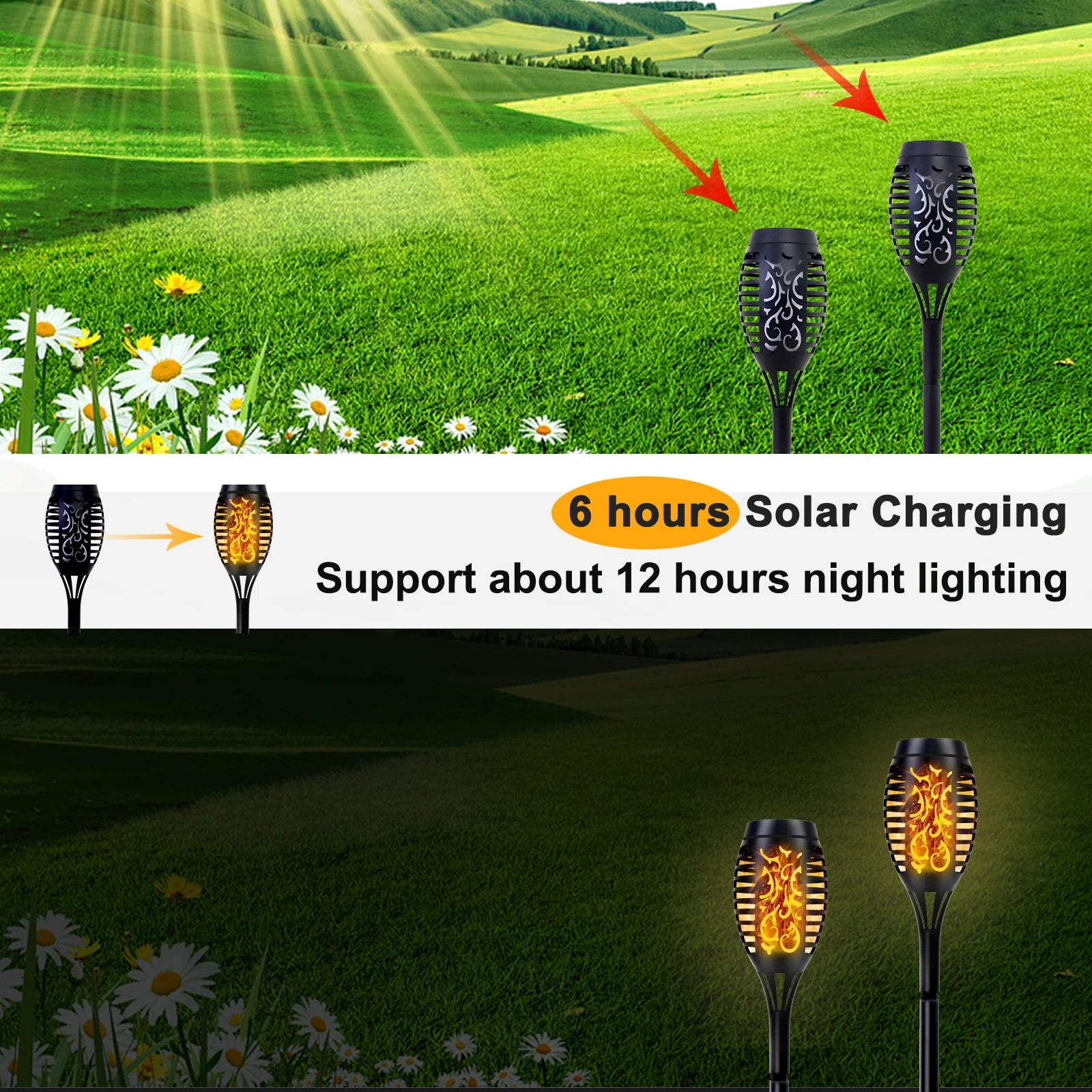 4/6/8/12 Solar Flame LED Torch Light