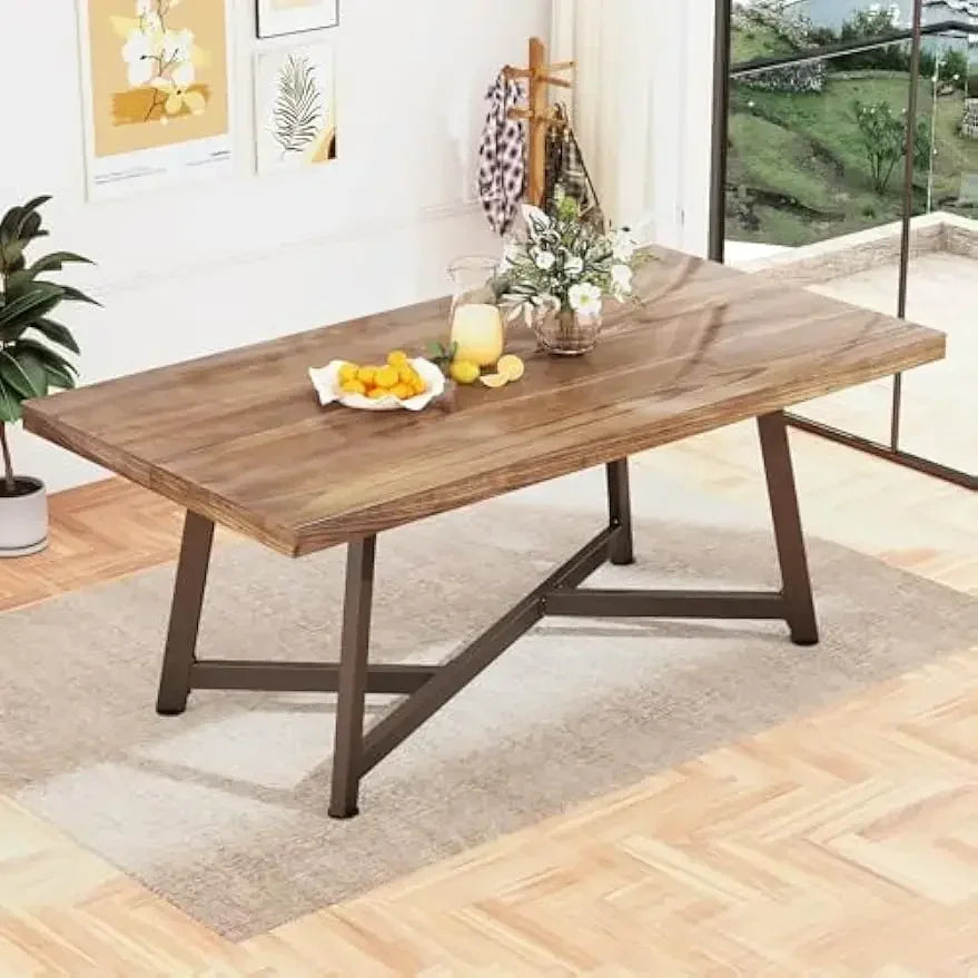 72" Solid Wood 6 People, Rustic Rectangular