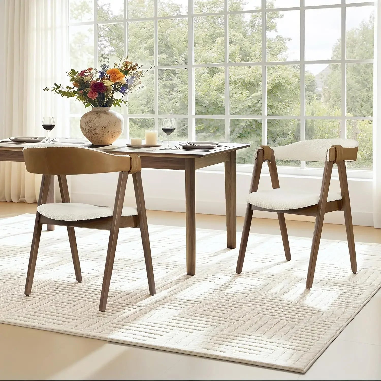 2 Wooden Chenille Upholstered