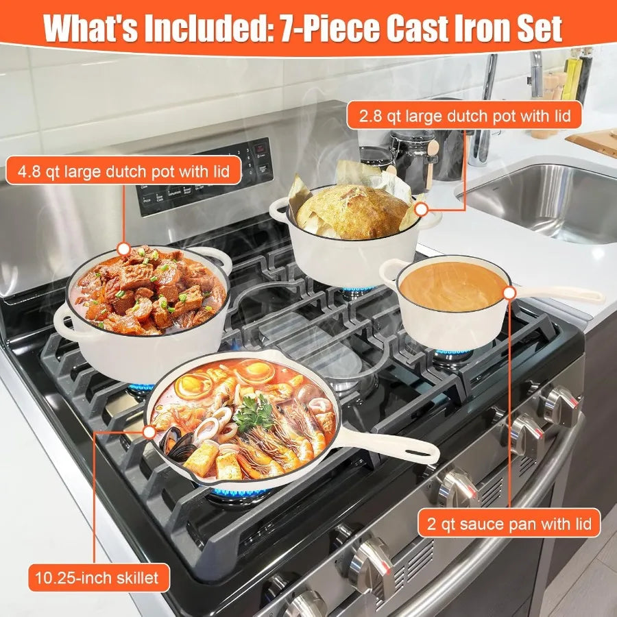 Nonstick Enameled Cast Iron Cookware Set 7Pcs