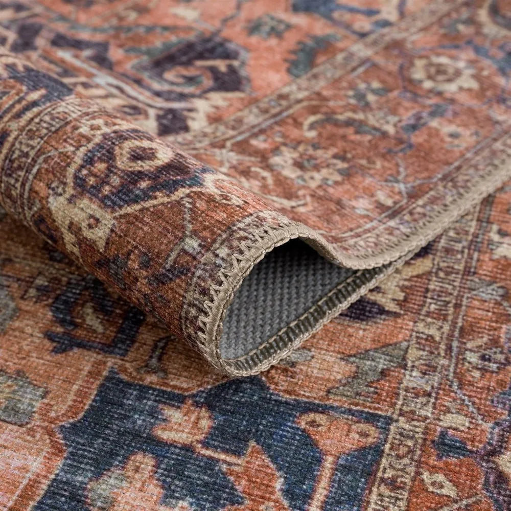 6x9 Washable Beige/Terracotta Traditional