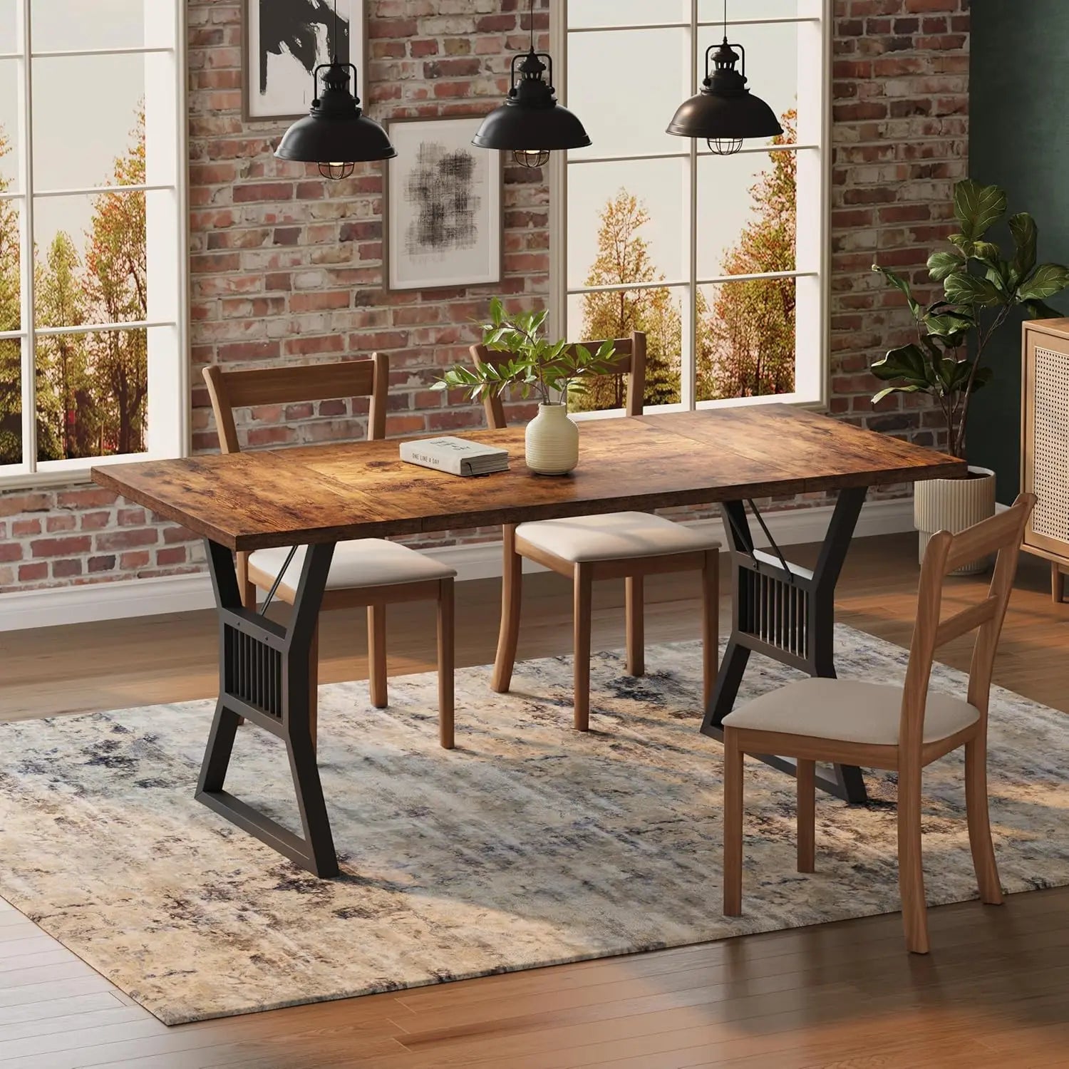70.8" Large for 6-8 Industrial Wooden/Metal