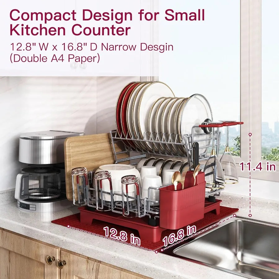 2 Tier Red Large Stainless Steel Dish Rack
