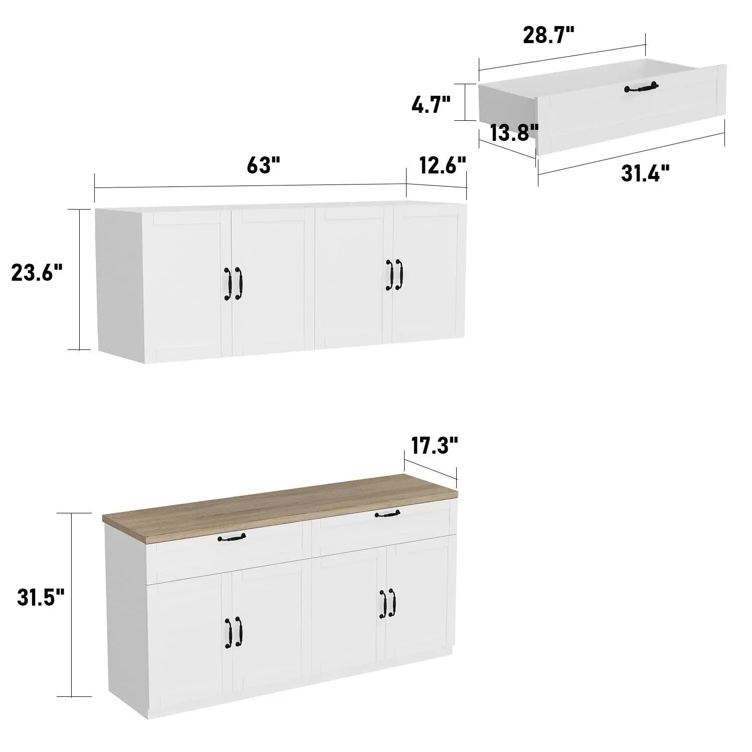 Wall-Mounted Pantry W/Countertop/Drawers/Doors/Wall Cabinets