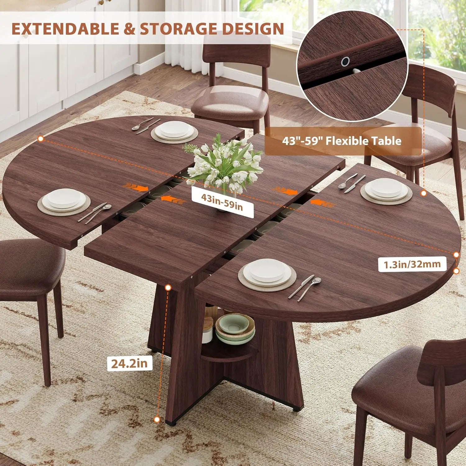 43-59" Extendable Round/oval for 4-8